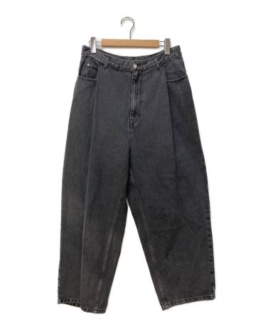 【中古・古着通販】URU TOKYO (ウル トーキョー) COTTON DENIM TUCK PANTS/タックデニムパンツ/ワイドデニムパンツ  ブラック サイズ:2｜ブランド・古着通販 トレファク公式【TREFAC FASHION】スマホサイト