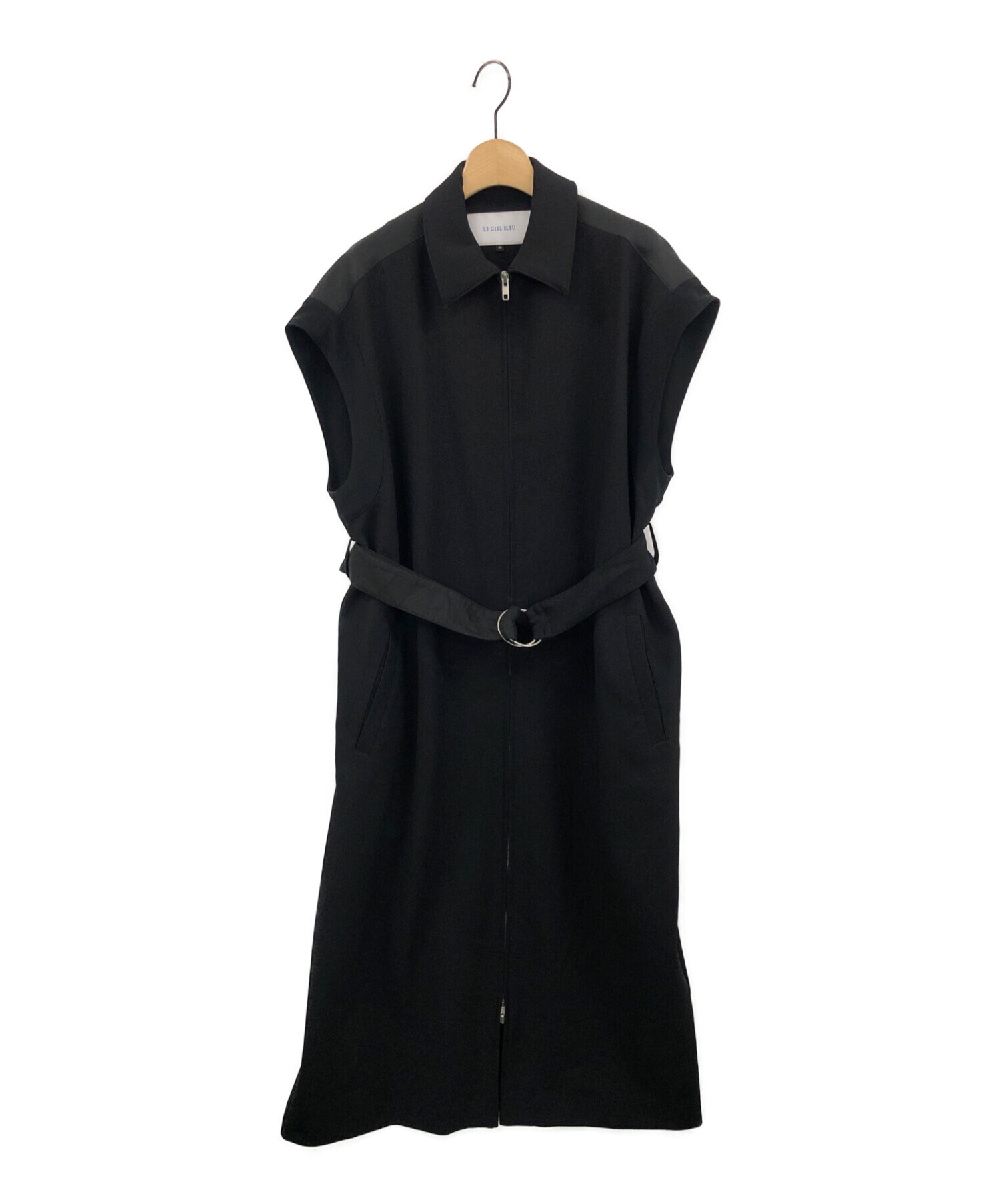 LE CIEL BLEU (ルシェルブルー) COLLAR ZIP UP DRESS ブラック サイズ:36