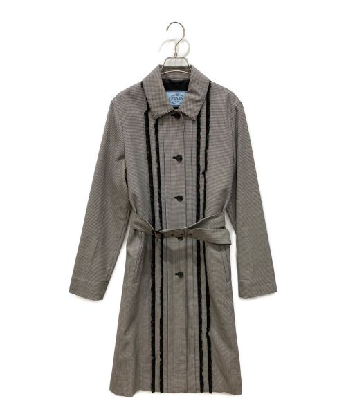 PRADA（プラダ）PRADA (プラダ) houndstooth fril coat 千鳥格子柄コート 55349 ブラック サイズ:40の古着・服飾アイテム