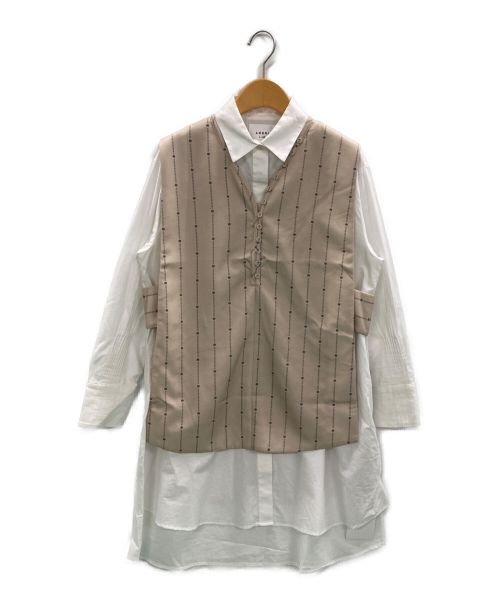 Ameri VINTAGE（アメリヴィンテージ）Ameri VINTAGE (アメリヴィンテージ) LOGO STRIPE VEST SET TUNIC SHIRT ベージュ サイズ:Fの古着・服飾アイテム