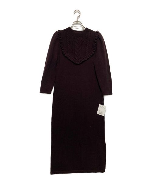 HER LIP TO（ハーリップトゥ）HER LIP TO (ハーリップトゥ) Belted Ruffle Cable-Knit Dress ブラウン サイズ:Sの古着・服飾アイテム