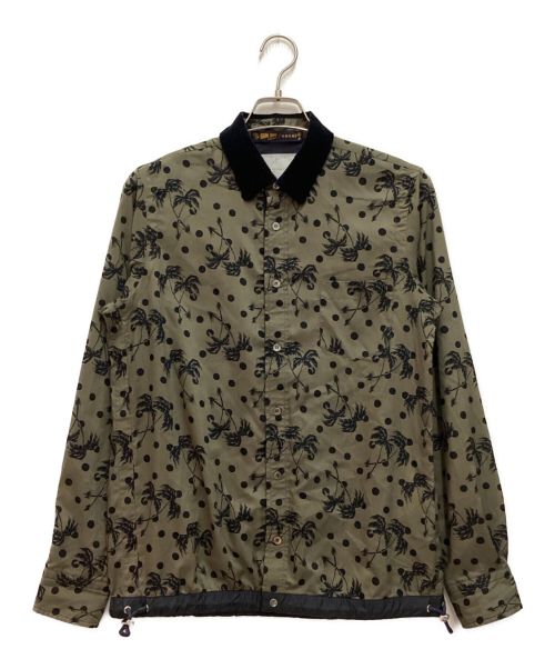 sacai（サカイ）sacai (サカイ) Sun Surf (サンサーフ) Dot Drawstring Shirt　ドローストリングシャツ　総柄ロングスリーブシャツ オリーブ サイズ:1の古着・服飾アイテム