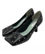 Ameriアメリ）の古着「TRAPEZOID CUT STUDS PUMPS」｜ブラック