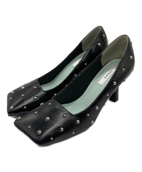 Ameri（アメリ）Ameri (アメリ) TRAPEZOID CUT STUDS PUMPS ブラック サイズ:Mの古着・服飾アイテム