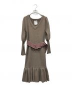 HER LIP TOハーリップトゥ）の古着「Two-Tone Belted Knit Dress」｜ベージュ