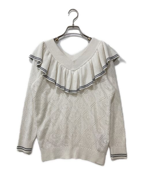 COACH（コーチ）COACH (コーチ) Ruffled Collar Sweater ホワイト サイズ:Mの古着・服飾アイテム