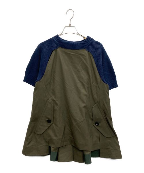 sacai（サカイ）sacai (サカイ) ニット切替ドッキングカットソー カーキ×ネイビー サイズ:SIZE 3の古着・服飾アイテム