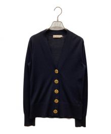 TORY BURCH（トリーバーチ）の古着「Logo Button Merino Wool V-Neck Cardigan」｜ブラック