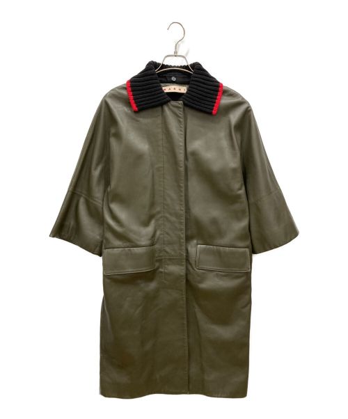 MARNI（マルニ）MARNI (マルニ) レザーコート　W16CPMXS30LU0LA582　リブ襟 ミリタリーグリーン サイズ:40の古着・服飾アイテム