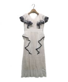 HER LIP TO（ハーリップトゥ）の古着「Cutwork Embroidery Angel Sleeve Dress」｜ホワイト×ネイビー