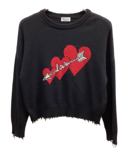 RED VALENTINO（レッドヴァレンティノ）RED VALENTINO (レッドヴァレンティノ) ウール セーター ハート＆アローインターシャ ブラック サイズ:xsの古着・服飾アイテム