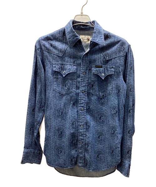 Hysteric Glamour（ヒステリックグラマー）Hysteric Glamour (ヒステリックグラマー) CRAFT総柄 ウエスタンシャツ インディゴ サイズ:Mの古着・服飾アイテム