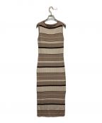 HER LIP TOハーリップトゥ）の古着「Cotton Striped Ribbed Knit Dress」｜ベージュ