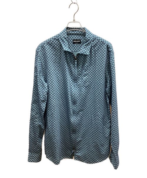 GIORGIO ARMANI（ジョルジョアルマーニ）GIORGIO ARMANI (ジョルジョアルマーニ) ジップシャツ グリーン×ネイビー サイズ:41の古着・服飾アイテム