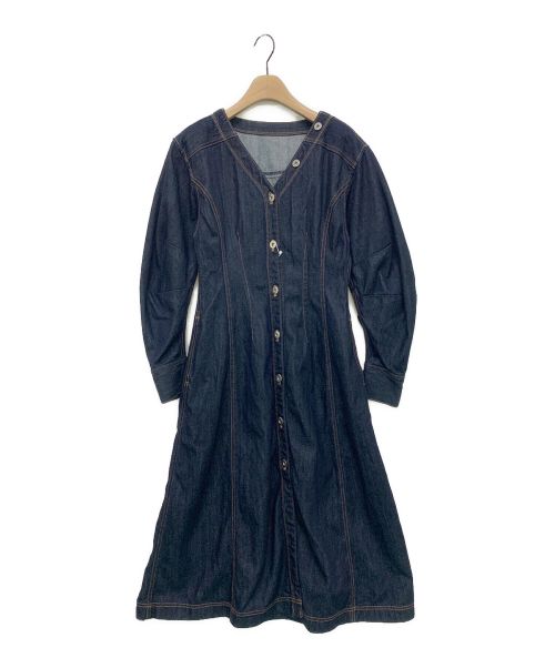 LE CIEL BLEU（ルシェルブルー）LE CIEL BLEU (ルシェルブルー) Denim V Neck Dress ブルー サイズ:36の古着・服飾アイテム