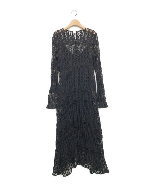 ELIN（エリン）ELIN (エリン) ドットレースラッフルアシンメトリードレス ブラック サイズ:38の古着・服飾アイテム