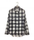 MINEDENIMマインデニム）の古着「Smoky Ombre Check Western SH」｜グレー×ホワイト