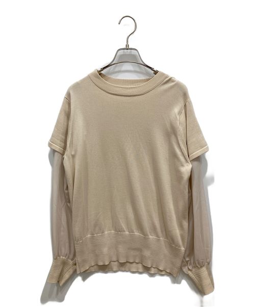 HYKE（ハイク）HYKE (ハイク) CREW NECK SWEATER WITH SHEER SLEEVES ベージュ サイズ:2の古着・服飾アイテム