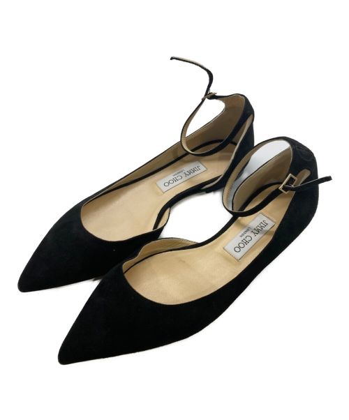 JIMMY CHOO（ジミーチュウ）JIMMY CHOO (ジミーチュウ) ポインテッドトゥフラットパンプス ブラック サイズ:SIZE 38 1/2の古着・服飾アイテム