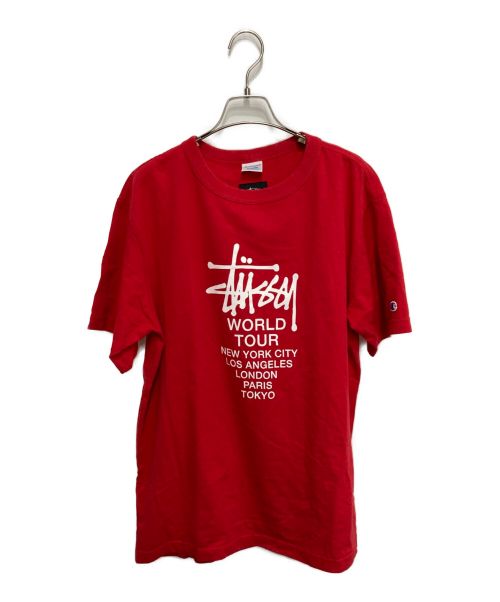 Champion（チャンピオン）Champion (チャンピオン) stussy (ステューシー) World Tour Tee レッド サイズ:XLの古着・服飾アイテム