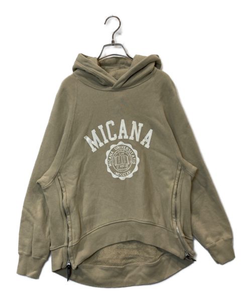 MICANA（マイカーナ）MICANA (マイカーナ) サイドZIPカレッジロゴプリントパーカー ベージュ サイズ:不明の古着・服飾アイテム