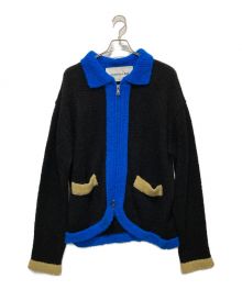 ANDERSON BELL（アンダースンベル）の古着「COLLAR ZIP KNIT CARDIGAN」｜ブラック×ブルー