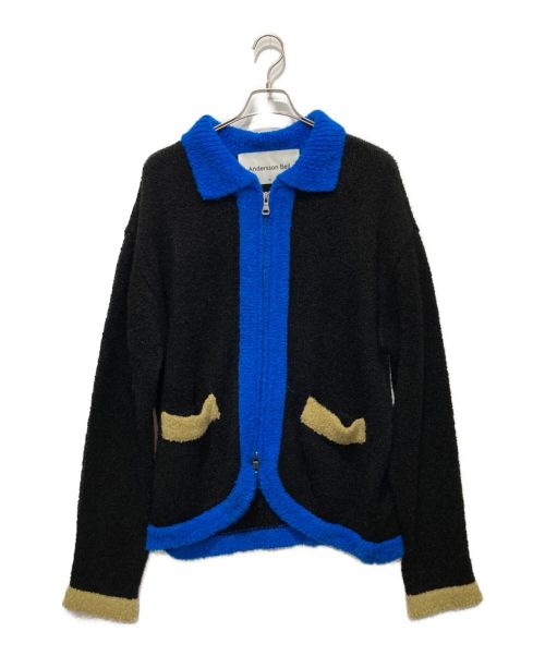 ANDERSON BELL（アンダースンベル）ANDERSON BELL (アンダースンベル) COLLAR ZIP KNIT CARDIGAN ブラック×ブルー サイズ:XLの古着・服飾アイテム