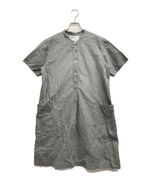 MHL（エムエイチエル）MHL (エムエイチエル) YARN DYE COTTON LINEN WORK SHIRT ONE-PIECE/ヤーンダイ コットンリネン ワークシャツ ワンピース グレー サイズ:2の古着・服飾アイテム