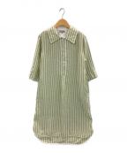 MARGARET HOWELLマーガレットハウエル）の古着「WIDE STRIPE LINEN DRESS」｜グリーン