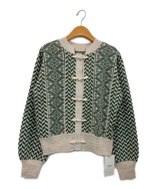 Ameri VINTAGE（アメリヴィンテージ）Ameri VINTAGE (アメリヴィンテージ) UND HERRINGBONE JACQUARD KNIT CARDIGAN グリーン サイズ:Fの古着・服飾アイテム