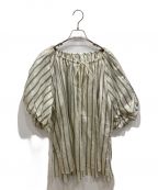 Uhrウーア）の古着「Striped Volume Sleeve Blouse」｜アイボリー