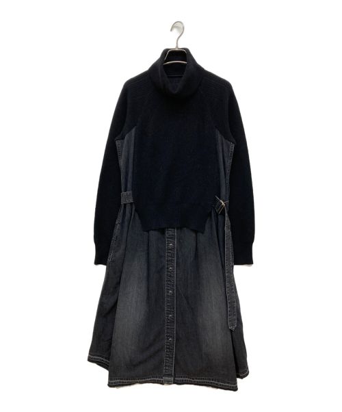 sacai（サカイ）sacai (サカイ) ニット×デニムドッキングワンピース ブラック サイズ:1の古着・服飾アイテム