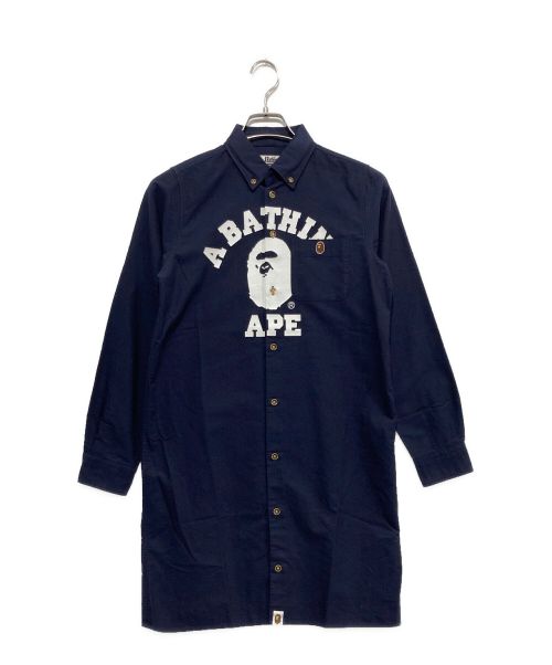 A BATHING APE（アベイシングエイプ）A BATHING APE (アベイシングエイプ) COLLEGE SHIRT ONEPIECE L ネイビー サイズ:XSの古着・服飾アイテム