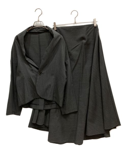 yohji yamamoto+noir（ヨウジヤマモトプリュスノアール）yohji yamamoto+Noir (ヨウジヤマモトプリュスノアール) 変形ウールセットアップ グレー サイズ:ジャケット1 スカート2の古着・服飾アイテム