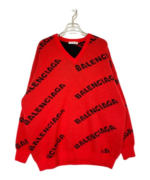 BALENCIAGA（バレンシアガ）BALENCIAGA (バレンシアガ) ALLOVER LOGO CREW KNIT レッド サイズ:XSの古着・服飾アイテム