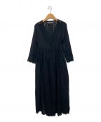ne quittez pasヌキテパ）の古着「Cotton Voile Lace & Pin Tuck Gown」｜ブラック