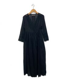 ne quittez pas（ヌキテパ）の古着「Cotton Voile Lace & Pin Tuck Gown」｜ブラック