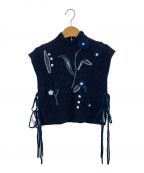 Mame Kurogouchiマメクロゴウチ）の古着「Floral Motif Hand Knitted Vest」｜ネイビー
