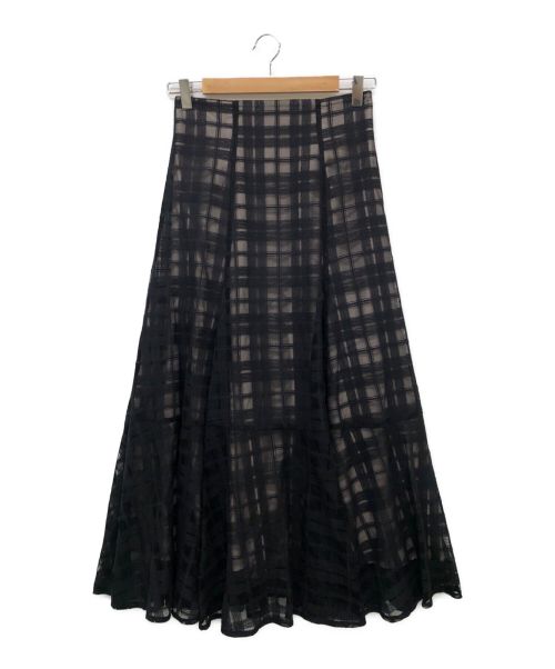 JUSGLITTY（ジャスグリッティー）JUSGLITTY (ジャスグリッティー) チェック刺繍スカート ブラック×ベージュ サイズ:1の古着・服飾アイテム