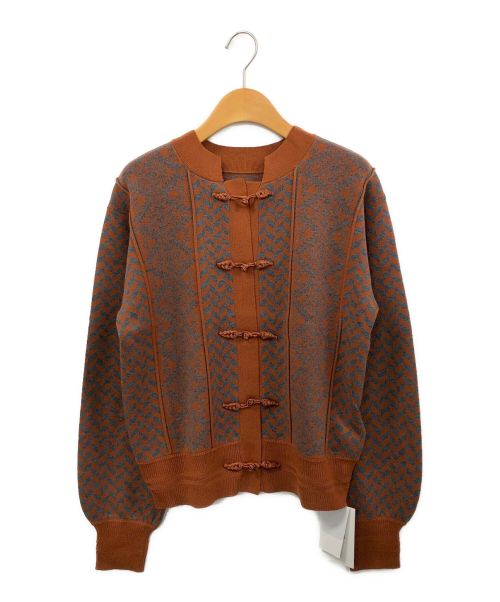 Ameri（アメリ）Ameri (アメリ) UND HERRINGBONJACQUARD KNIT CARDIGAN ブラウン サイズ:Fの古着・服飾アイテム