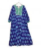 ne quittez pasヌキテパ）の古着「Cotton Voile Ethnic Combination Print Gather Dress」｜ネイビー×グリーン