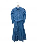 HER LIP TOハーリップトゥ）の古着「Denim-Trimmed Volume Sleeve Dress」｜ブルー