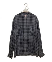 masu（エムエーエスユー）の古着「ZIP-UP PLAID SHIRT ジップアップ プレイド シャツ MMSS-SH0223」｜ネイビー×ブラック