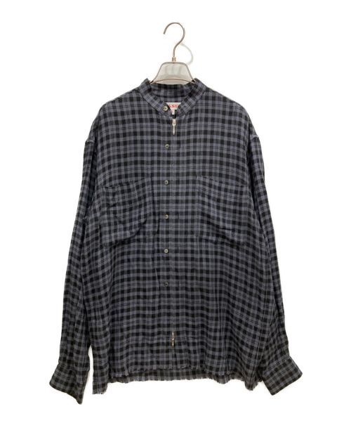 masu（エムエーエスユー）MASU (エムエーエスユー) ZIP-UP PLAID SHIRT ジップアップ プレイド シャツ MMSS-SH0223 ネイビー×ブラック サイズ:46の古着・服飾アイテム