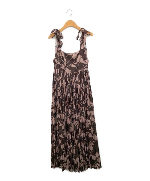 HER LIP TO（ハーリップトゥ）Her lip to (ハーリップトゥ) Floral Pleated Satin Cami Dress ブラウン サイズ:Mの古着・服飾アイテム