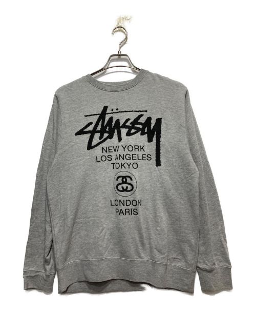 stussy（ステューシー）stussy (ステューシー) ワールドツアークルーネックスウェット グレー サイズ:XLの古着・服飾アイテム