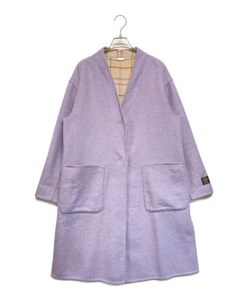 自由区（ジユウク）自由区 (ジユウク) SOFT DOUBLE FACE  ロングノーカラーコート ラベンダー サイズ:SIZE 38の古着・服飾アイテム