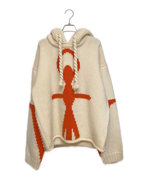 J.W.ANDERSON（ジェイダブリューアンダーソン）J.W.ANDERSON (ジェイダブリューアンダーソン) Anchor Logo Knit Hoodie（アンカーロゴニットフーディ） アイボリー×オレンジ サイズ:Sの古着・服飾アイテム