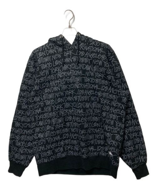 stussy（ステューシー）stussy (ステューシー) 総柄プルオーバーパーカー ブラック サイズ:XLの古着・服飾アイテム