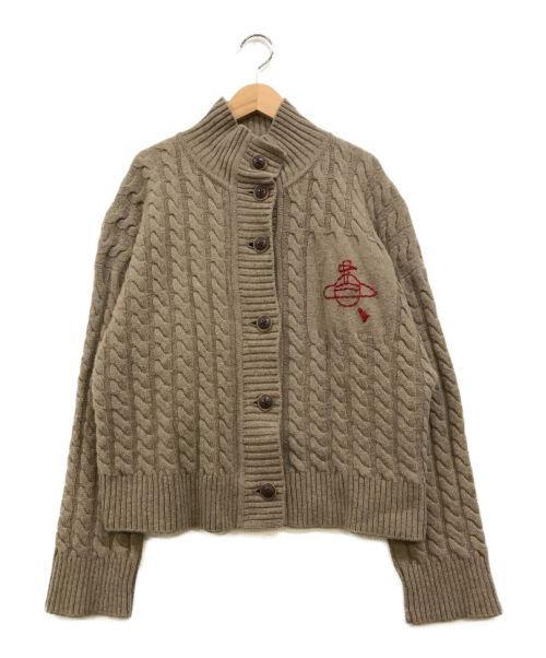 Vivienne Westwood RED LABEL（ヴィヴィアンウエストウッドレッドレーベル）Vivienne Westwood RED LABEL (ヴィヴィアンウエストウッドレッドレーベル) オーブ刺繍ケーブルニットカーディガン ブラウン サイズ:00の古着・服飾アイテム